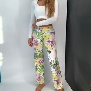 Dal Costa flare wide leg Brazilian leggings pants white green print sz s womens